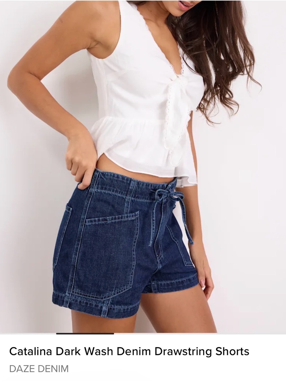 Catalina Dark Wash Denim by DAZE Drawstring Shorts - Dark Blue